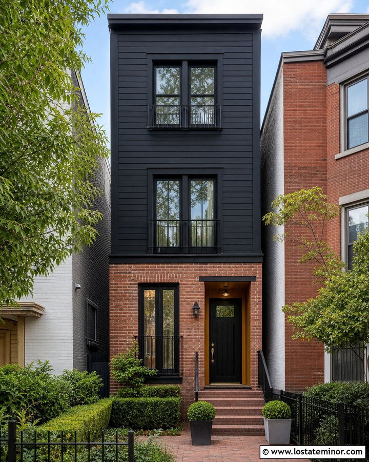 Jet Black Townhouse With Historic Brick - 30 Jet Black House Design With Brick Accents Ideas