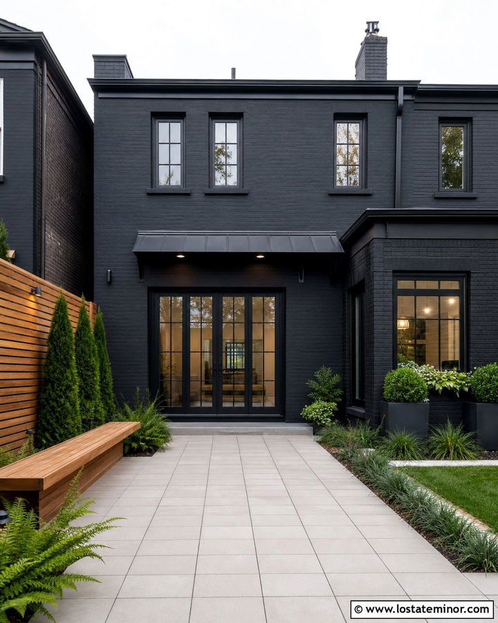 Jet Black Townhouse With Small Backyard - 30 Jet Black House Design With Backyard Ideas