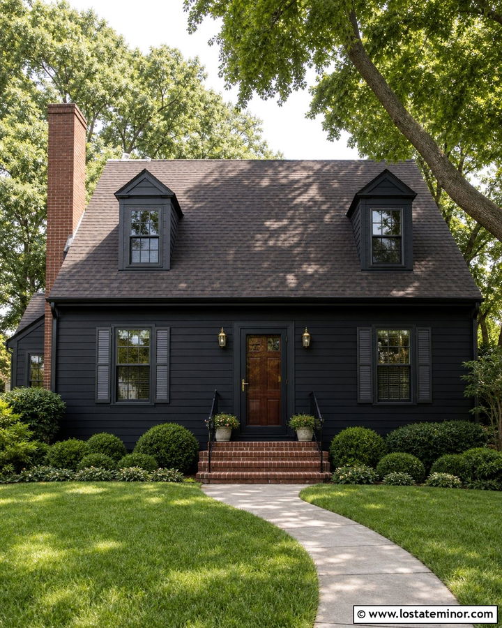 Jet Black Traditional House With Black Storm Door - 30 Jet Black House Design With Storm Door Ideas
