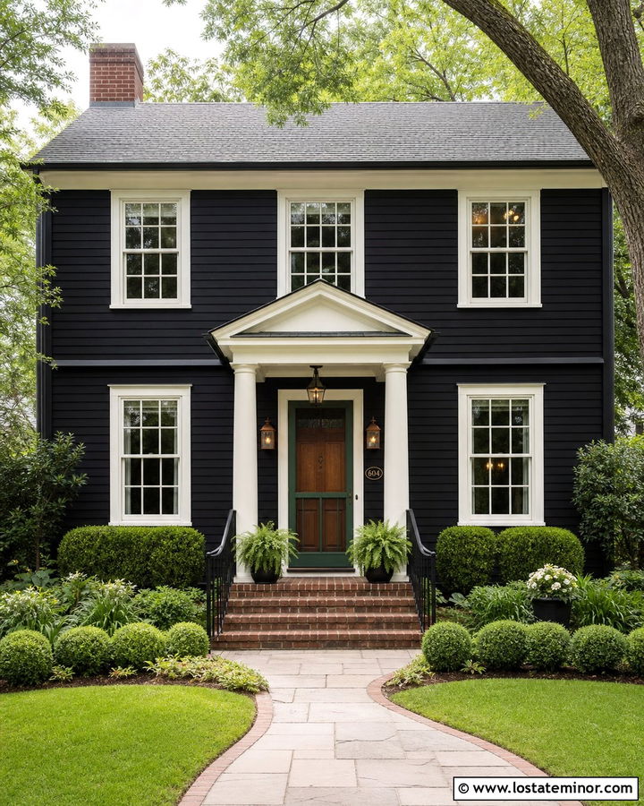 Jet Black Traditional House With Green Screen Door - 30 Jet Black House Design With Screen Door Ideas