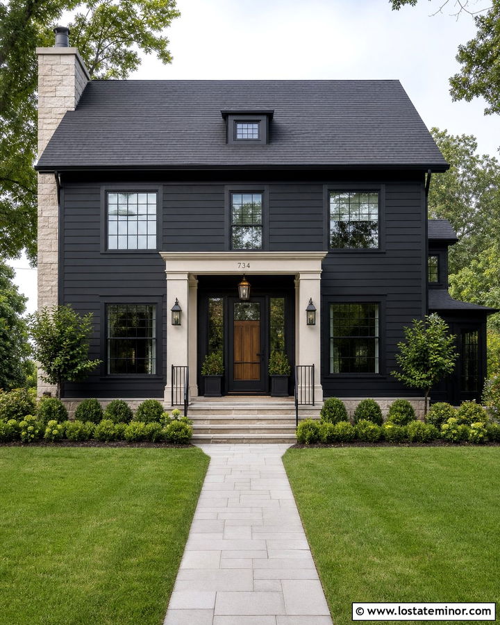 Jet Black Transitional House With Glass Screen Door - 30 Jet Black House Design With Screen Door Ideas