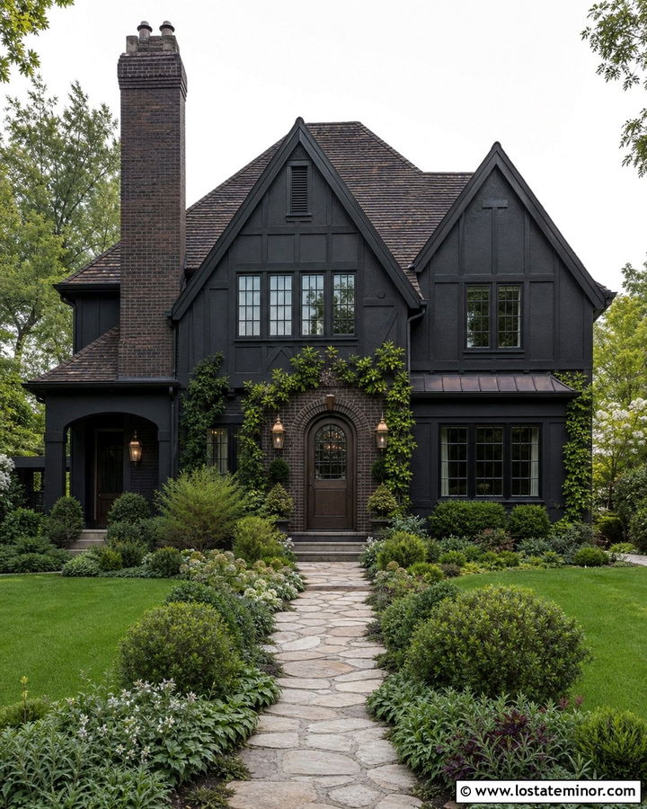 Jet Black Tudor With Dark Bronze Storm Door - 30 Jet Black House Design With Storm Door Ideas