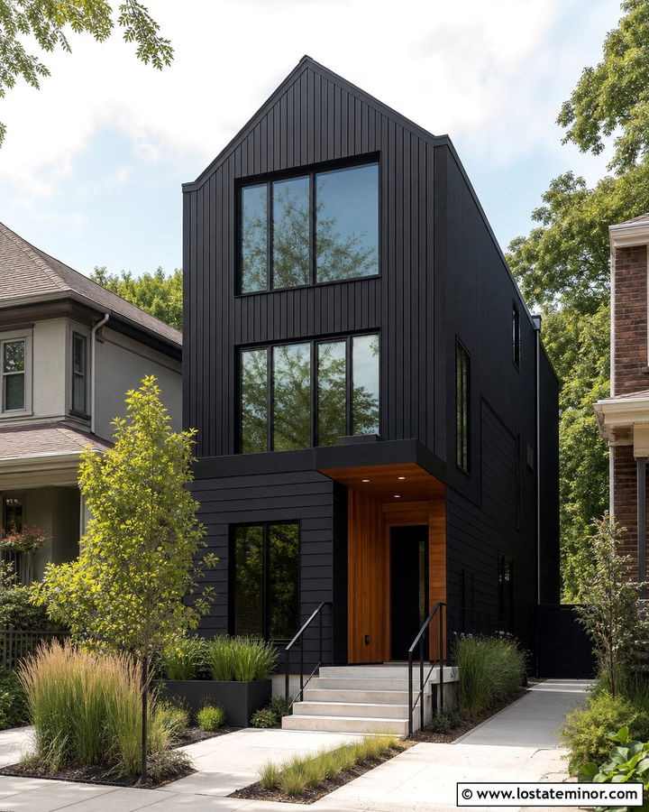 Jet Black Urban House With Narrow Siding - 30 Jet Black House Design With Siding Ideas