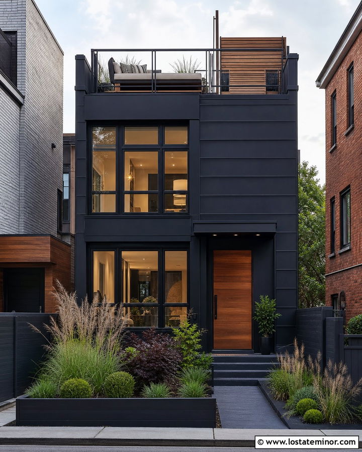 Jet Black Urban House With Rooftop Daybed - 30 Jet Black House Design With Daybed Ideas