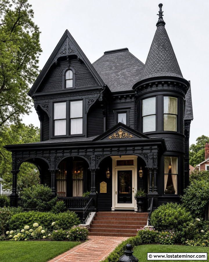 Jet Black Victorian House With Brass Mailbox - 30 Jet Black House Design With Mailbox Ideas