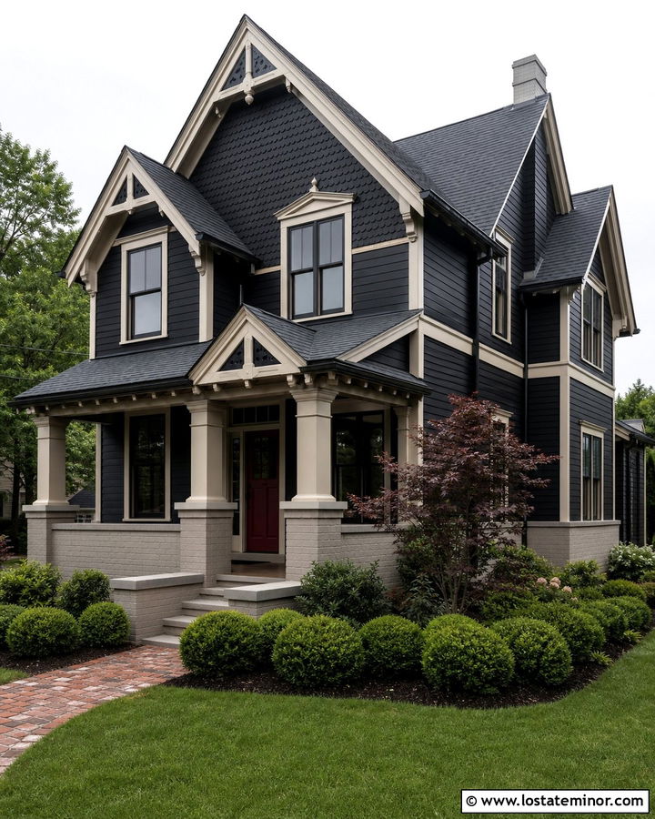 Jet Black Victorian House With Painted Brick Wainscoting - 30 Jet Black House Design With Wainscoting Ideas