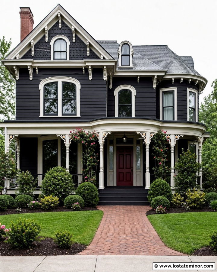 Jet Black Victorian With Arched Dormers - 30 Jet Black House Design With Dormers Ideas