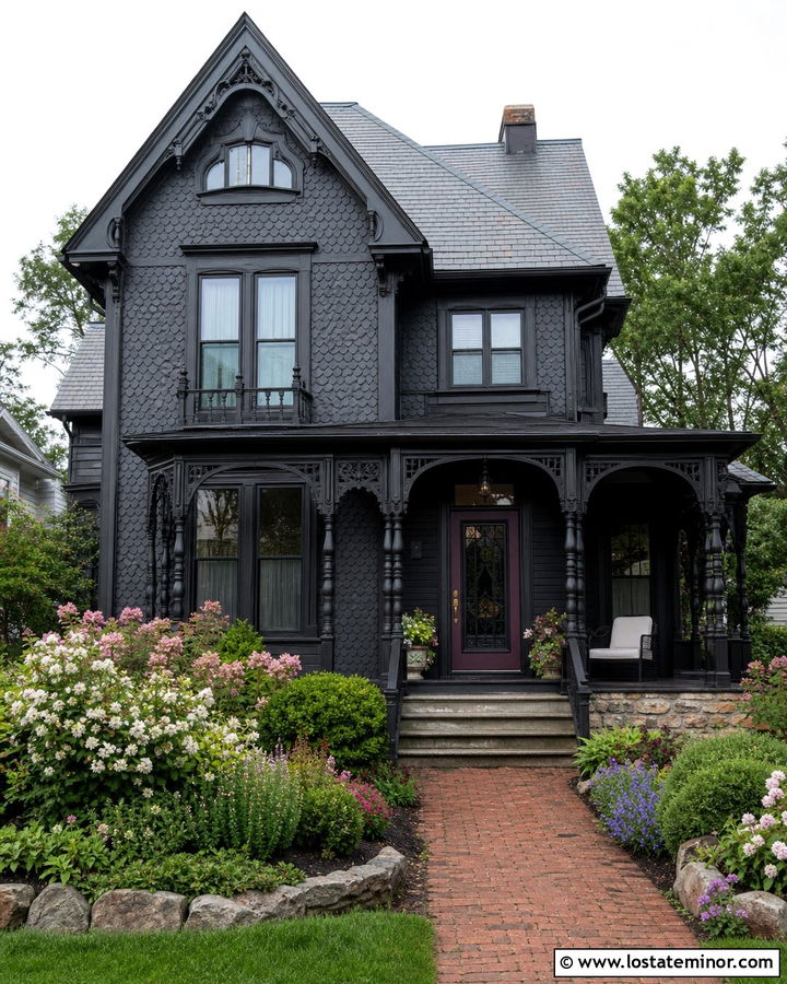 Jet Black Victorian With Decorative Storm Door - 30 Jet Black House Design With Storm Door Ideas