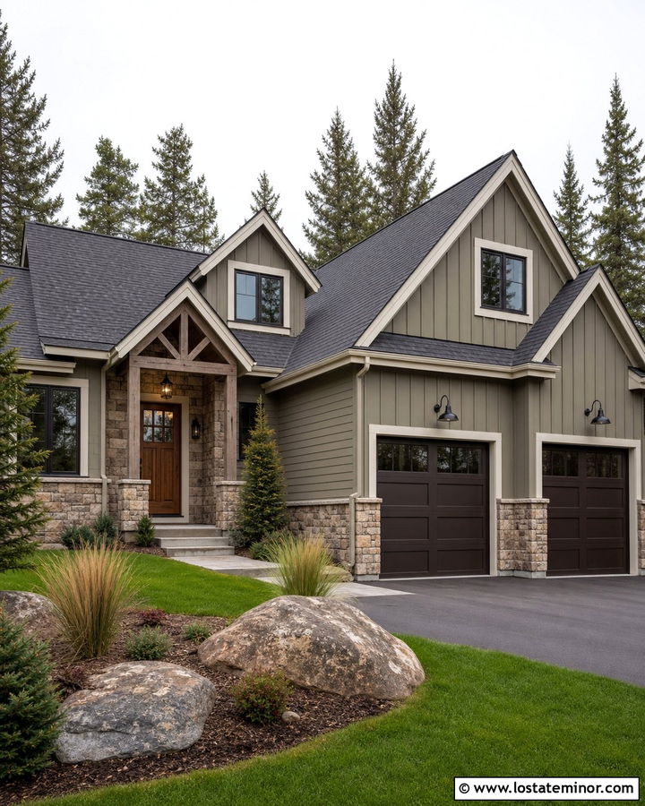 Jogging Path House With Tight Cut Stone - 30 Greige House Design With Stone Accents Ideas