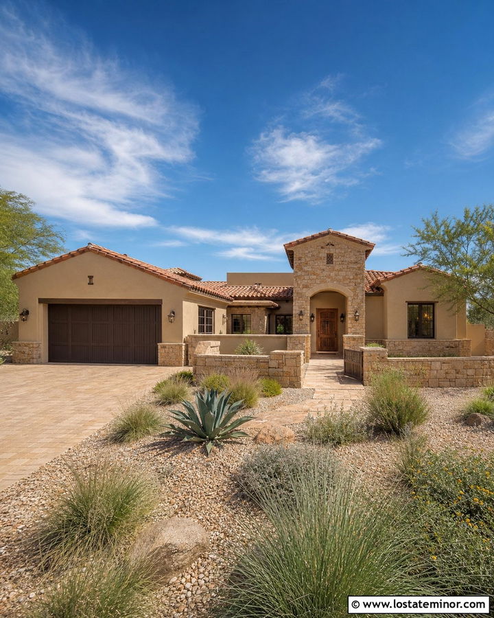 Kilim Beige Southwest House With Sandstone - 30 Beige House Design With Stone Accents Ideas
