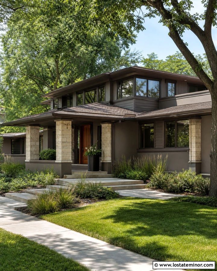 Kingsport Gray Prairie House With Limestone Porch Columns - 30 Taupe House Design With Porch Columns Ideas