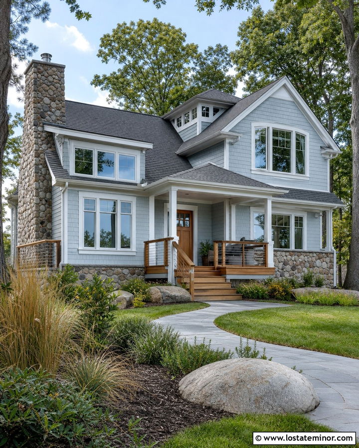 Lake House With Stone And Shingles - 30 Stone House Design With Shingles Ideas