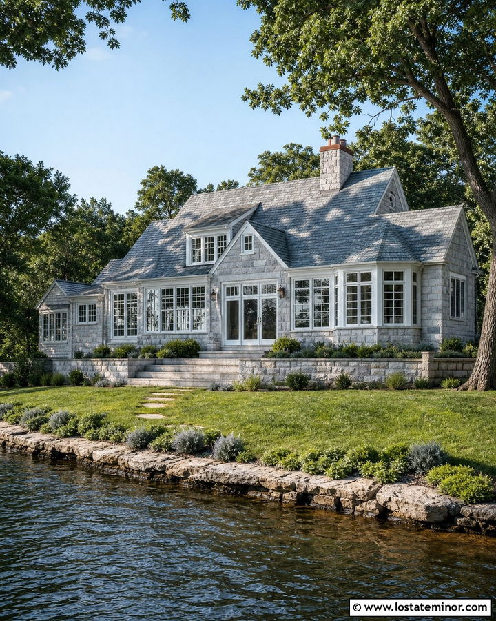 Lakefront Stone House With Sunroom - 30 Stone House Design With Sunroom Ideas