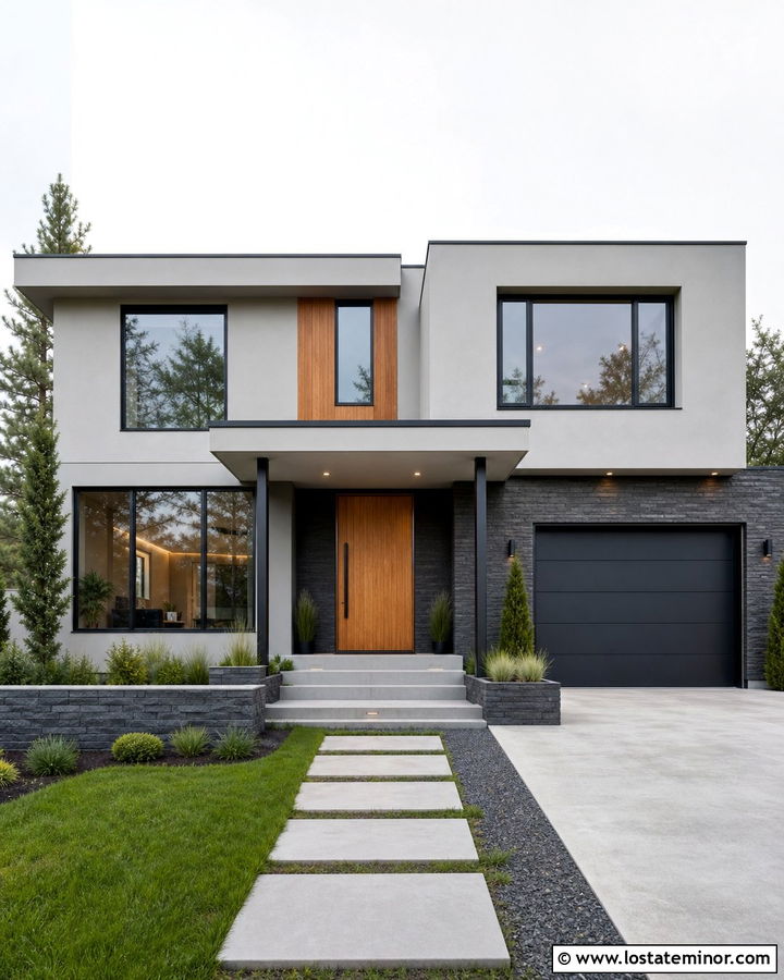 Ledge Stone Modern House With Flat Front Porch - 30 Stone House Design With Front Porch Ideas