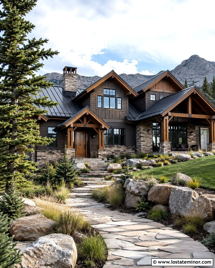 Ledgestone Mountain House With Cedar - 30 Stone House Design With Accents Ideas