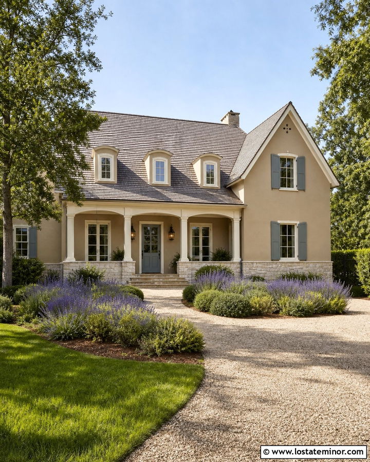 Lenox Tan House With Linen Porch Ceiling - 30 Beige House Design With Porch Ceiling Ideas