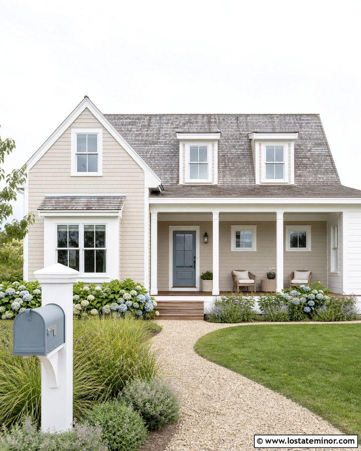 Light Beige House With Blue Mailbox - 30 Beige House Design With Mailbox Ideas