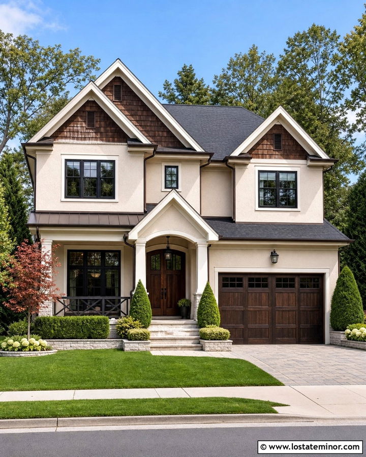 Light Beige House With Dark Cedar Shakes - 30 Beige House Design With Cedar Shake Ideas