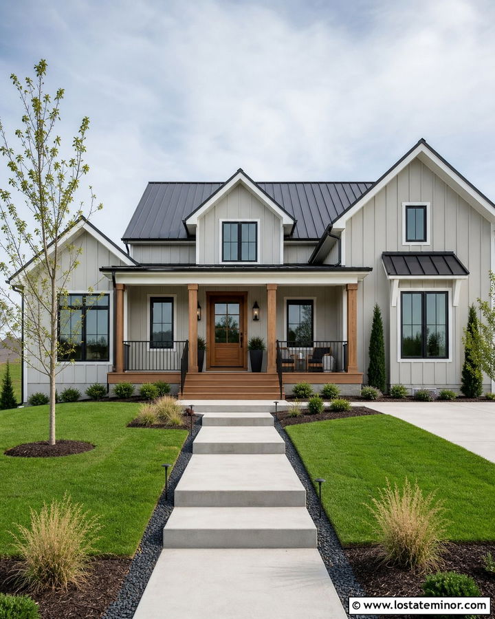 Light Gray Board And Batten House With Deck - 30 Light Grey House Design With Deck Ideas