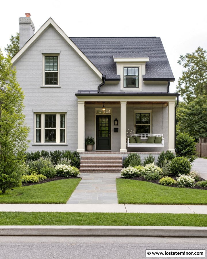 Light Gray Brick House With White Daybed - 30 Light Grey House Design With Daybed Ideas