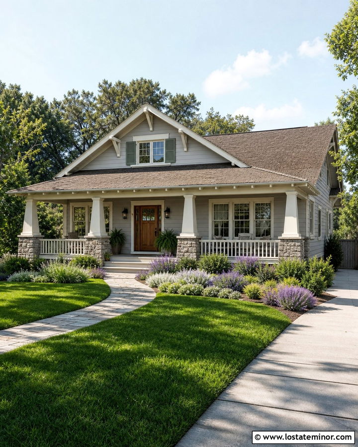 Light Gray Bungalow With Sage Green Shutters - 30 Light Grey House Design With Shutters Ideas