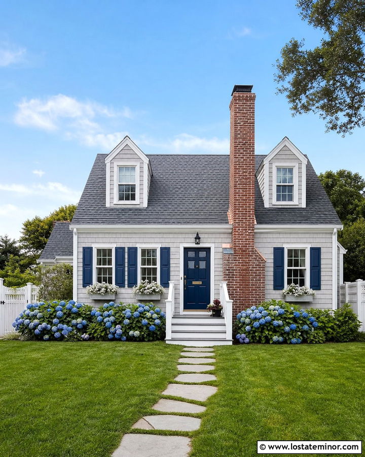 Light Gray Cape Cod House With Brick Chimney - 30 Light Grey House Design With Chimney Ideas
