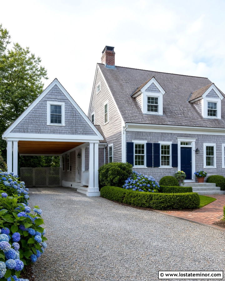 Light Gray Cape Cod With Shingle Carport - 30 Light Grey House Design With Carport Ideas