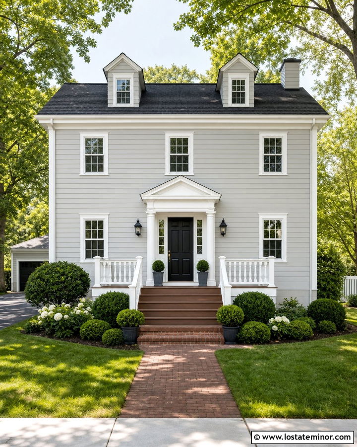 Light Gray Colonial House With Deck - 30 Light Grey House Design With Deck Ideas