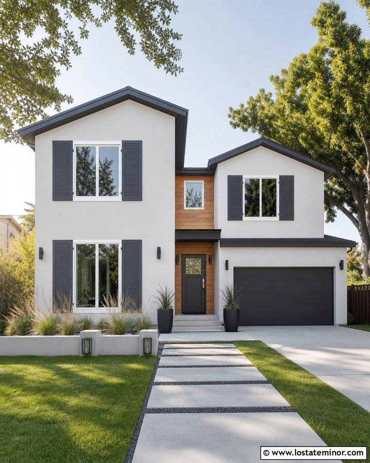 Light Gray Contemporary House With Gray Shutters - 30 Light Grey House Design With Shutters Ideas