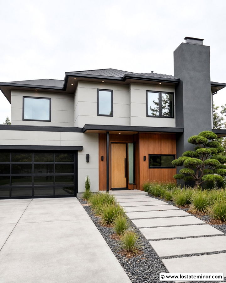 Light Gray Contemporary House With Smooth Chimney - 30 Light Grey House Design With Chimney Ideas