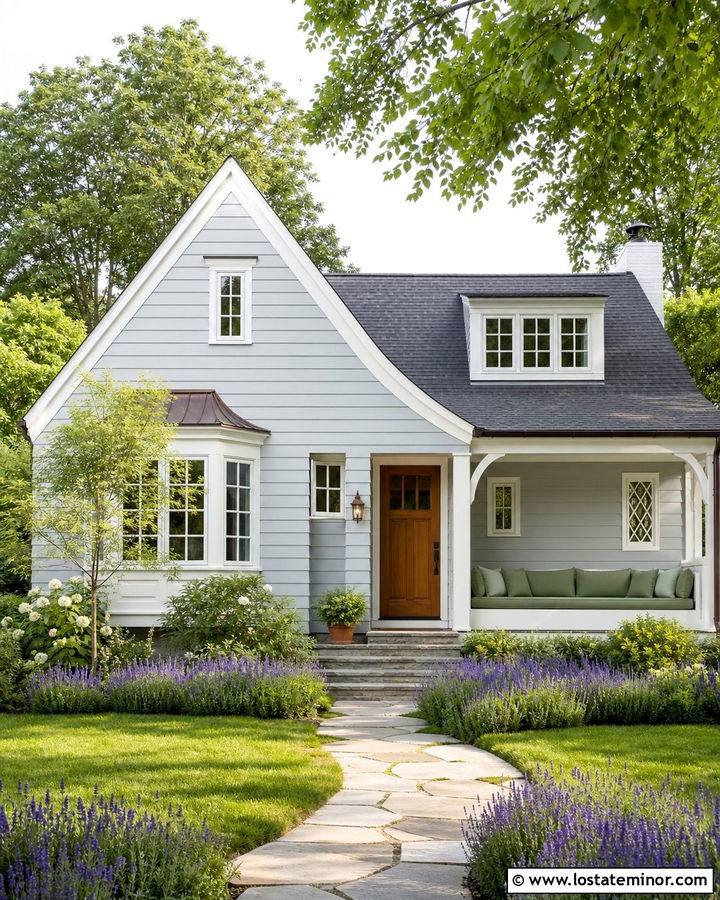 Light Gray Cottage With Built In Porch Daybed - 30 Light Grey House Design With Daybed Ideas