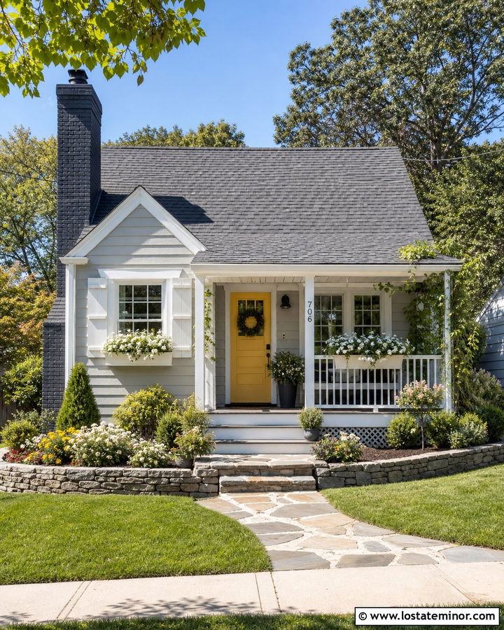 Light Gray Cottage With Dark Gray Chimney - 30 Light Grey House Design With Chimney Ideas