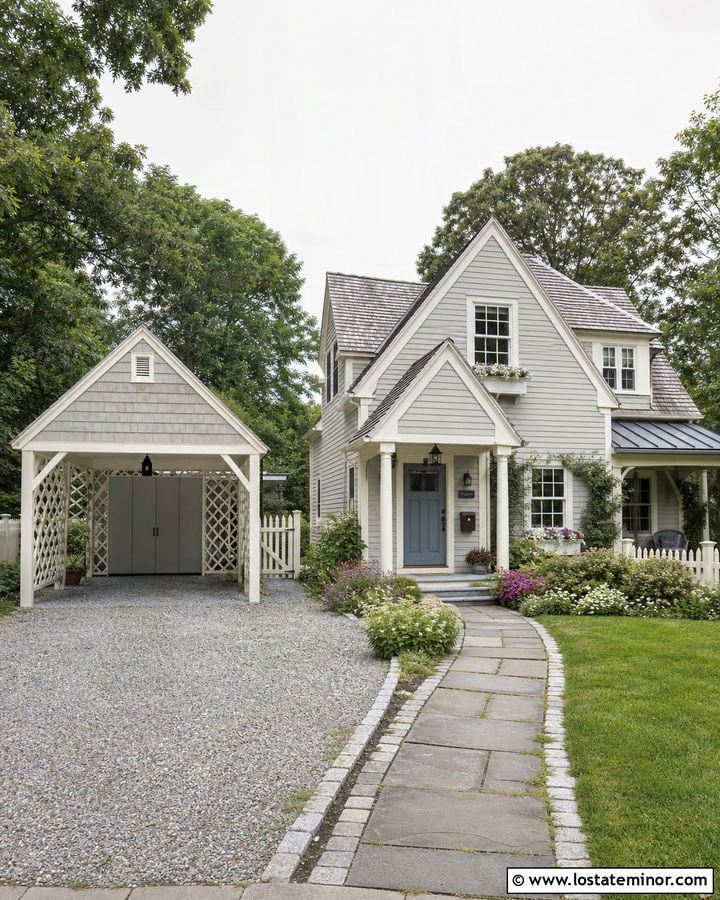 Light Gray Cottage With Detached Carport - 30 Light Grey House Design With Carport Ideas