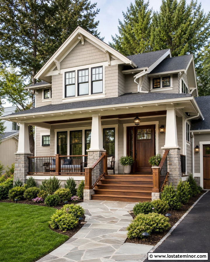 Light Gray Craftsman House With Deck - 30 Light Grey House Design With Deck Ideas