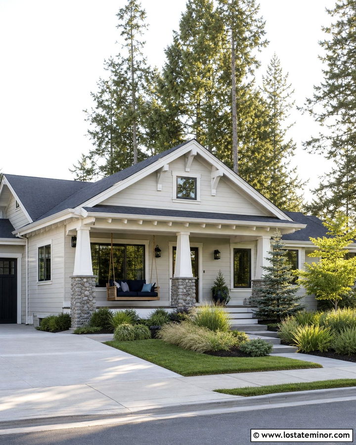 Light Gray Craftsman With Cedar Hanging Daybed - 30 Light Grey House Design With Daybed Ideas
