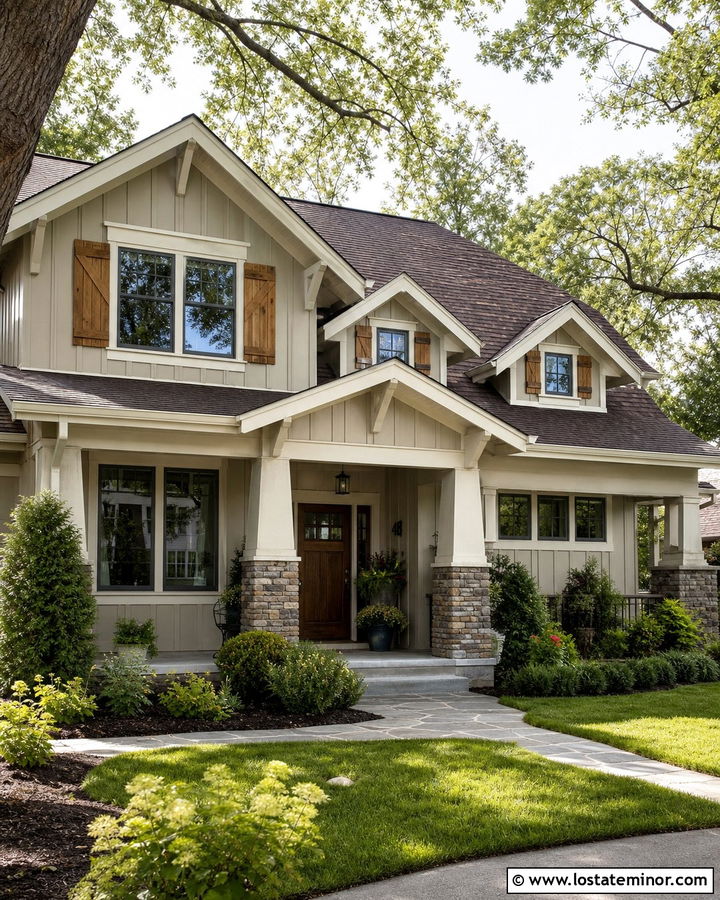 Light Gray Craftsman With Cedar Shutters - 30 Light Grey House Design With Shutters Ideas