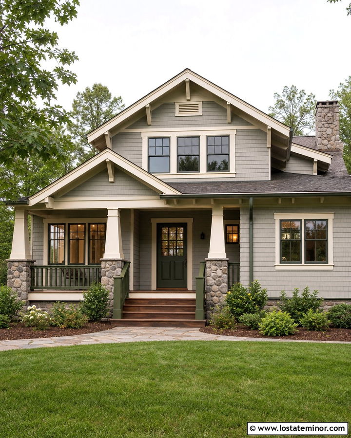 Light Gray Craftsman With Cream Trim - 30 Light Grey House Design With Trim Ideas
