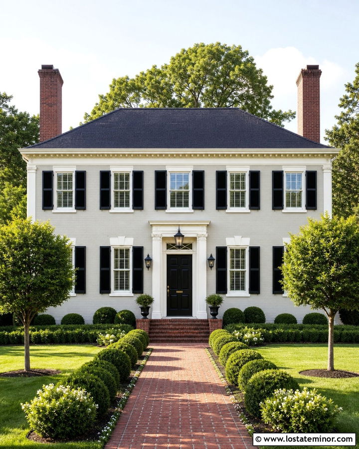Light Gray Georgian House With Brick Chimneys - 30 Light Grey House Design With Chimney Ideas
