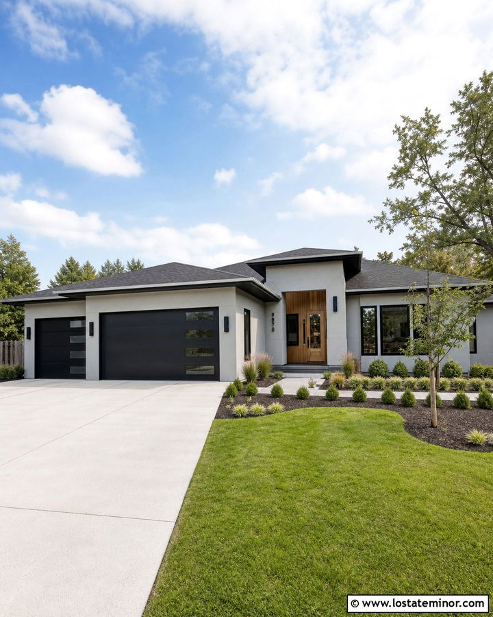 Light Gray House With Black Garage Doors - 30 Light Grey House Design With Accents Ideas