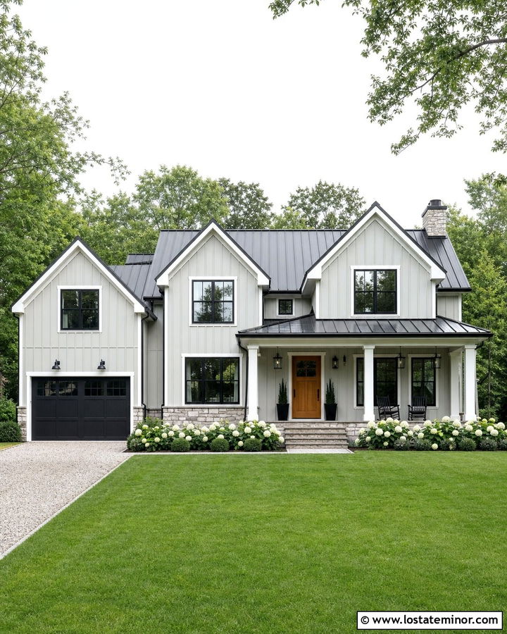 Light Gray House With Black Metal Roof - 30 Light Grey House Design With Accents Ideas
