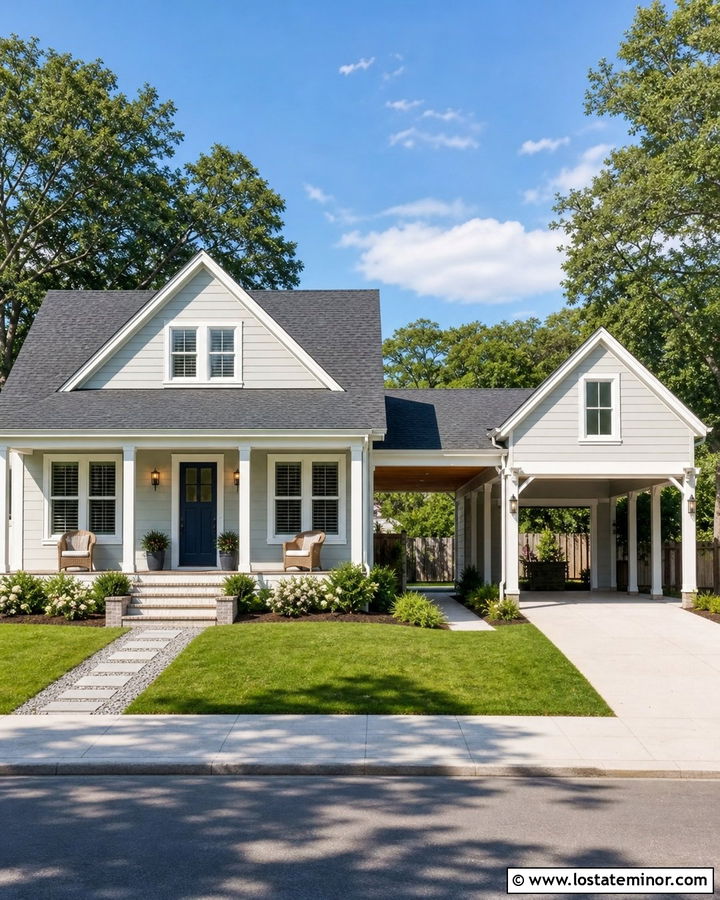Light Gray House With Breezeway Carport - 30 Light Grey House Design With Carport Ideas