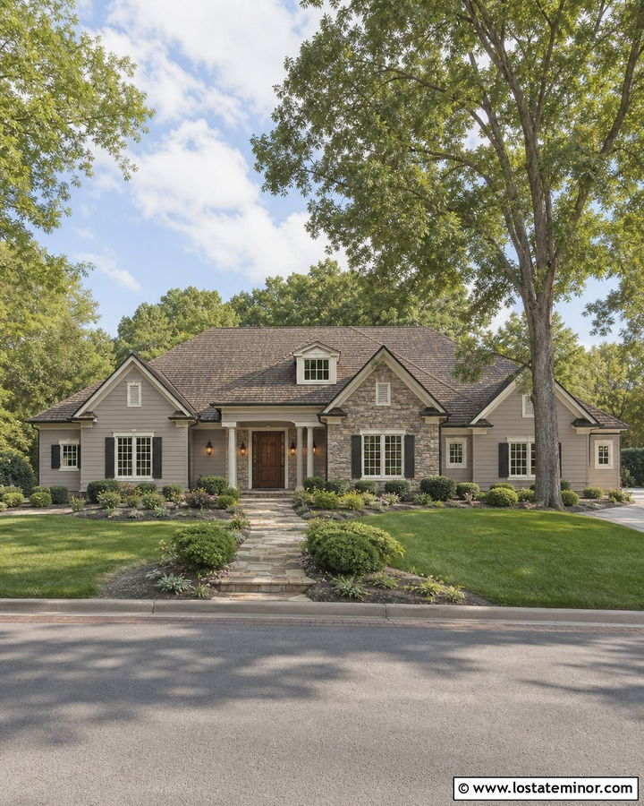 Light Gray House With Bronze Gutters And Lighting - 30 Light Grey House Design With Accents Ideas
