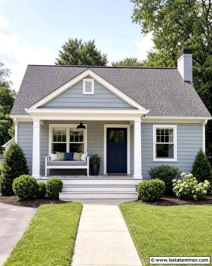 Light Gray House With Budget Porch Daybed - 30 Light Grey House Design With Daybed Ideas