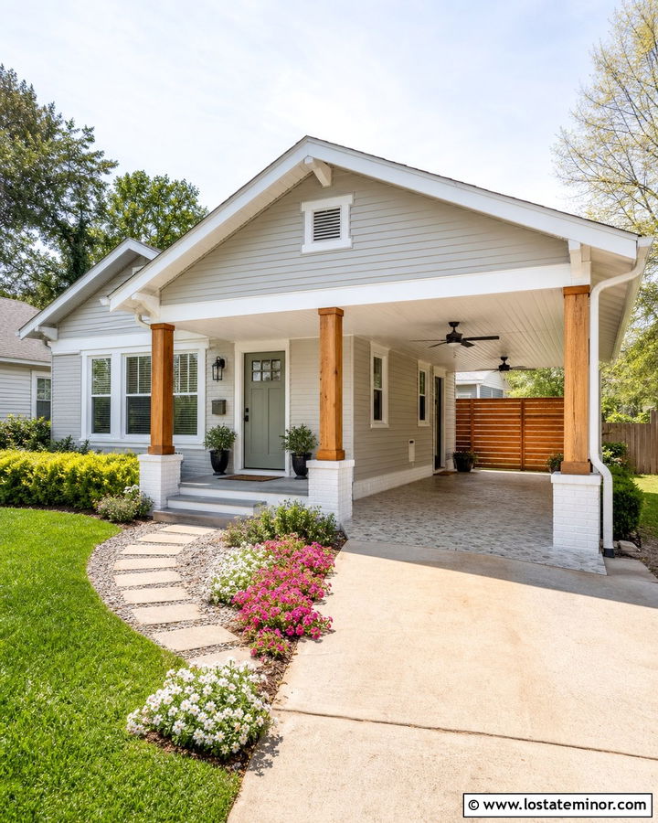 Light Gray House With Carport Patio - 30 Light Grey House Design With Carport Ideas