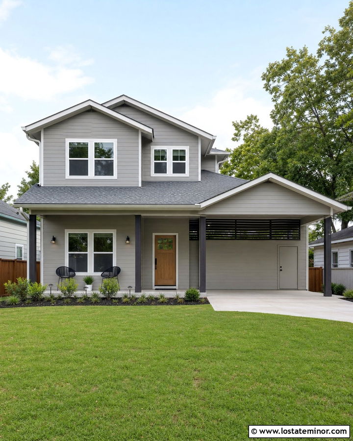 Light Gray House With Carport Storage - 30 Light Grey House Design With Carport Ideas