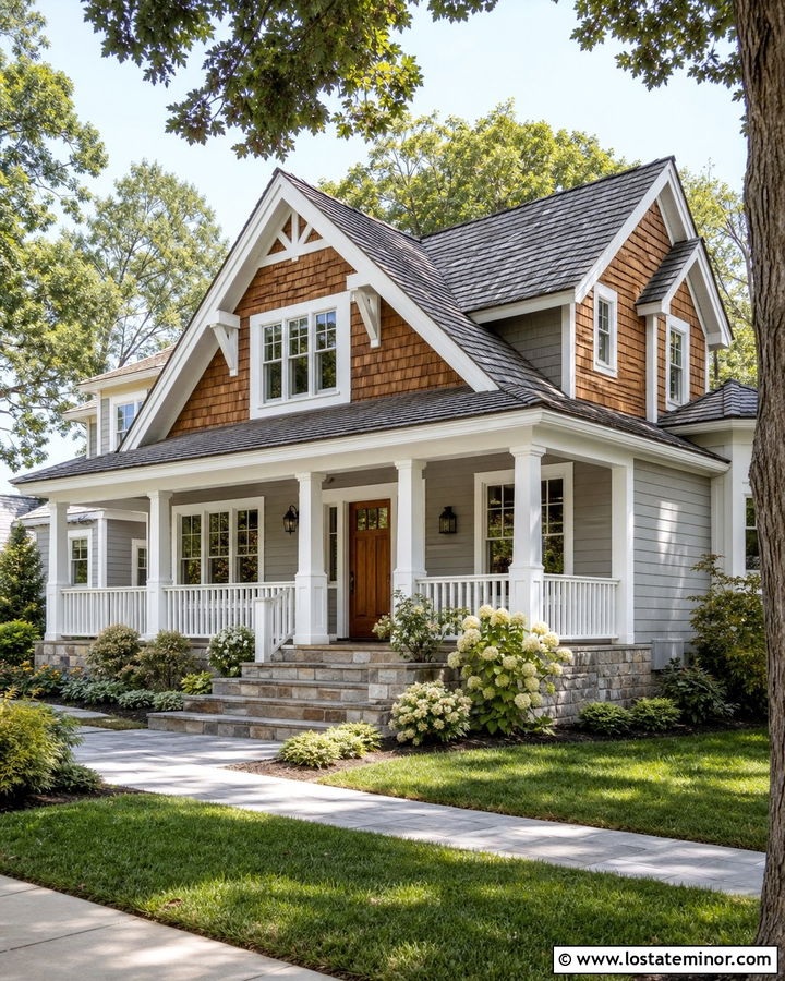 Light Gray House With Cedar Shakes And White Trim - 30 Light Grey House Design With Trim Ideas