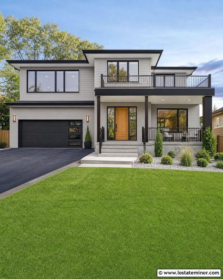 Light Gray House With Charcoal Composite Deck - 30 Light Grey House Design With Deck Ideas