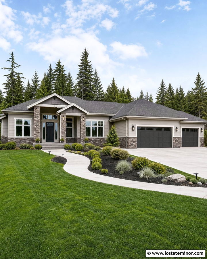 Light Gray House With Charcoal Stone Accents - 30 Light Grey House Design With Accents Ideas