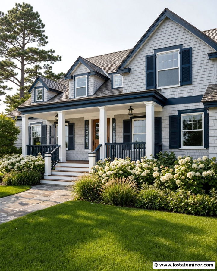 Light Gray House With Dark Blue Trim - 30 Light Grey House Design With Trim Ideas