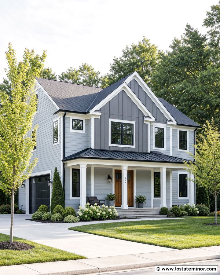 Light Gray House With Dark Gray Board And Batten - 30 Light Grey House Design With Accents Ideas